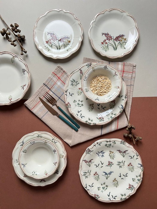 Hermia Amber 24 Juego de Cena de Porcelana de 24 Piezas Elegante Versátil Duradero Apto Lavavajillas Microondas